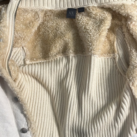 A/X Armani Exchange Sweater Jacket Faux Sherpa & Suede Cream Color Size Medium - Picture 7 of 10